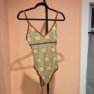 Yellow Floral Striped Women's One Piece Swimsuit